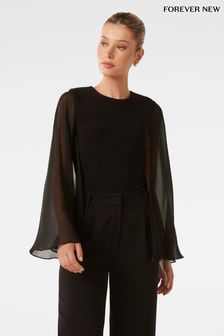 Forever New Black Grace Cape Sleeve Top (347364) | $72