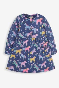 JoJo Maman Bébé Navy Blue Unicorn Girls' Button Front Dress (347838) | $52