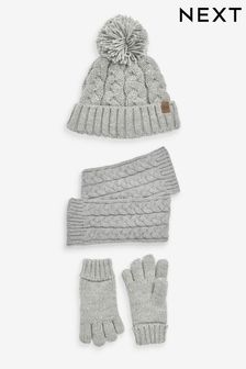 Grey - Knitted Hat, Gloves And Scarf 3 Piece Set (3-16yrs) (347853) | kr300 - kr360