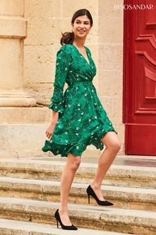 Sosandar Green Ruffle Hem Wrap Dress (347929) | AED410