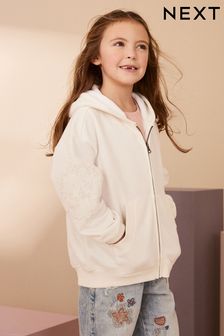 White Broderie Zip Through Hoodie (3-16yrs) (348123) | AED82 - AED106