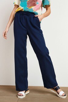 Linen Blend Wide Leg Trousers
