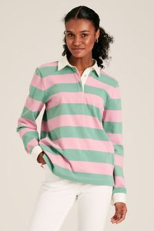 Joules Falmouth Pink & Green Striped Cotton Rugby Shirt (348477) | $121