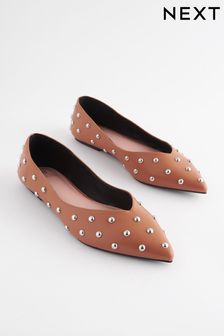 Camel Brown Forever Comfort® Studded Point Toe Flat Shoes (348761) | ₪ 127