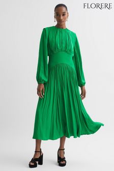 أخضر زاهي - فستان متوسط الطول بطيات Florere (349048) | 1,620 د.إ