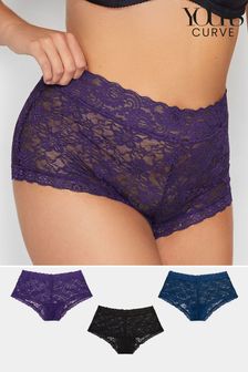 Yours Curve Purple Lace Shorts 3 Pack (349076) | kr350