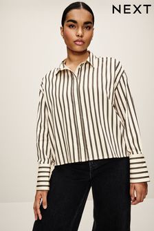 Monochrome Stripe Long Sleeve Cotton Cropped Shirt (349354) | ₪ 107