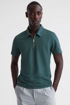 Изумрудный - Приталенная рубашка поло с короткой молнией Reiss Floyd (350278) | €104