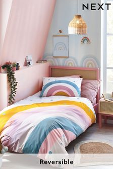 Wendbare Bett- und Kissenbezüge im Set mit Regenbogendesign im Skandi-Stil, Natur