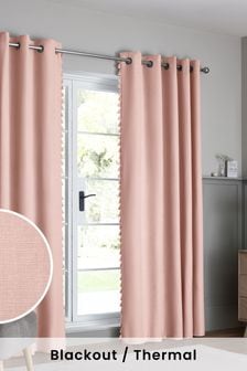 Blush Pink Textured Tassel Edge Eyelet Blackout/Thermal Curtains (351137) | €40 - €72
