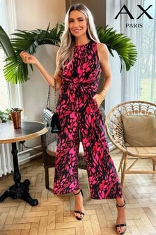 AX Paris Pink Printed Sleeveless Knot Front Jumpsuit (351682) | $98