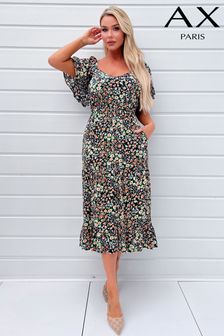 AX Paris Multi Ditzy Printed Flutter Sleeve Midi Dress (351827) | 247 QAR