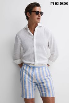 Reiss Blue Multi Fresno Linen Adjustable Striped Shorts (352588) | €119
