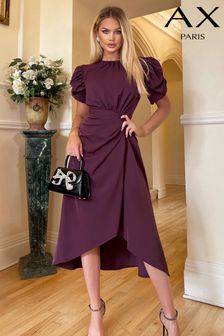 Пурпурное платье миди с короткими пышными рукавами и сборками сбоку AX Paris (352613) | €66
