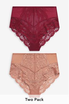 Red/Tan High Rise Lace Knickers 2 Pack (352789) | $34
