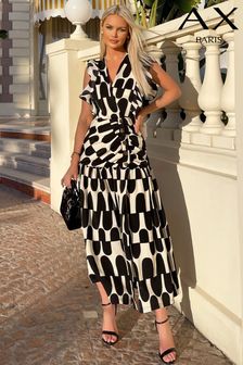 AX Paris Abstract Print Button Front Midi Black Dress (352861) | AED305