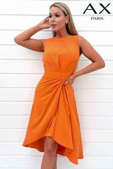 AX Paris Orange Gathered Midi Dress With Shoulder Pads (353499) | $86