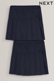 Navy Blue Longer Length 2 Pack Pleat Skirts (3-16yrs) (353686) | $24 - $43