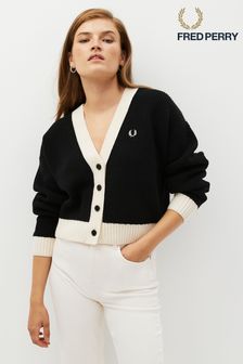 Fred Perry Contrast Knitted Black Cardigan