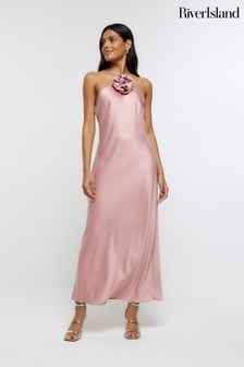 River Island Pink Halter Corsage Midi Dress (353897) | €27