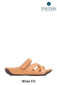 Pavers Tan Ladies Touch Fasten Mules (354526) | ₪ 151