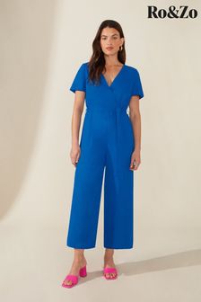 Ro&Zo Blue Linen Wrap Front Jumpsuit (356037) | €66