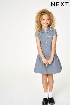 Navy Cotton Rich Drop Waist Gingham School Dress (3-14yrs) (356154) | $13 - $18