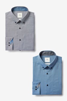 Blue/Grey Regular Fit Single Cuff Easy Iron Button Down Oxford Shirts 2 Pack (356556) | $54