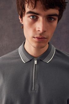 Slate Grey Tipped Textured Polo Shirt (356970) | 35 €
