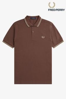 Ziegelbraun/Grau/Grau - Fred Perry Herren Polo-Shirt mit doppelten Zierstreifen (357104) | 113 €