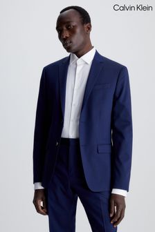 Calvin Klein Blue Stretch Wool Slim Blazer (357423) | SGD 507