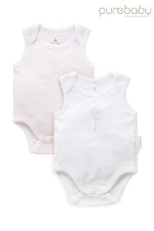 Purebaby Pink Organic Cotton Singlet Bodysuits 2 Pack (357573) | 8,460 Ft
