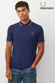 Französisch-Marineblau/Rohweiß/Braun - Fred Perry Herren Polo-Shirt mit doppelten Zierstreifen (357637) | 57 €
