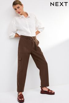 Brown Smart Utility Cargo Belted Taper Trousers (357728) | €18