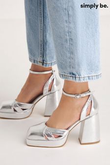 Simply Be Silver Extra Wide Fit Platform Heeled Shoes (358163) | AED222