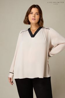 Live Unlimited Curve Stone Contrast Neck Band Blouse (358464) | SGD 114