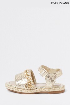 River Island Gold Quilted Chain Sandals