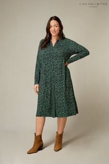 Live Unlimited Curve Petite Green Spot Print Jersey Relaxed Shirt Dress (358528) | $94