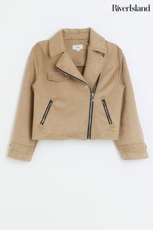 Коричневый - Байкерская куртка из искусственной замши для девочек River Island (358647) | €44
