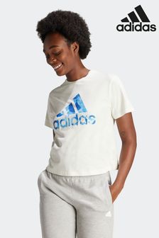 Білий - Adidas Спортивний одяг Футболка з квітковим малюнком з великим логотипом (359746) | 1 316 ₴