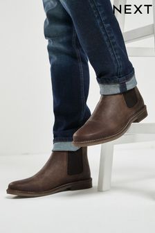 棕色皮 - 蠟光表面Chelsea靴 (359927) | HK$512