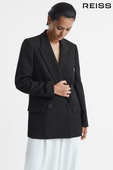 Reiss Black Mabel Modern Fit Wool Double Breasted Blazer (360024) | OMR246