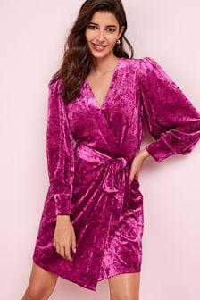 Roze - Fluwelen mini-jurk met overslag (360496) | €65