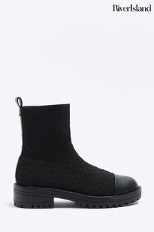 River Island Black Quilted Sock Boots (360504) | €57