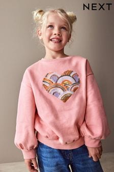 Pink Heart Sequin Crew Sweatshirt Top (3-16yrs) (360509) | 48 QAR - 65 QAR