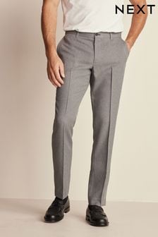 Grey Slim Trimmed Herringbone Textured Trousers (360794) | $55