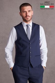 Bright Blue Slim Fit Signature Tollegno Suit: Waistcoat (360960) | SGD 150