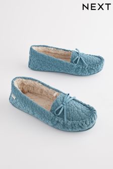 Blue Towelling Moccasins Slippers (361036) | SGD 33