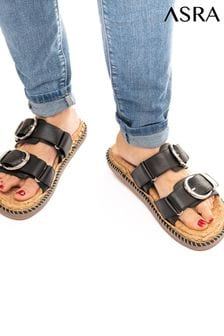 Czarny - Asra London Suzie Leather Buckle Flat Sandals (361240) | 285 zł