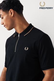 Черный - Рубашка поло из крепа пике с воротником на молнии Fred Perry (361971) | €132